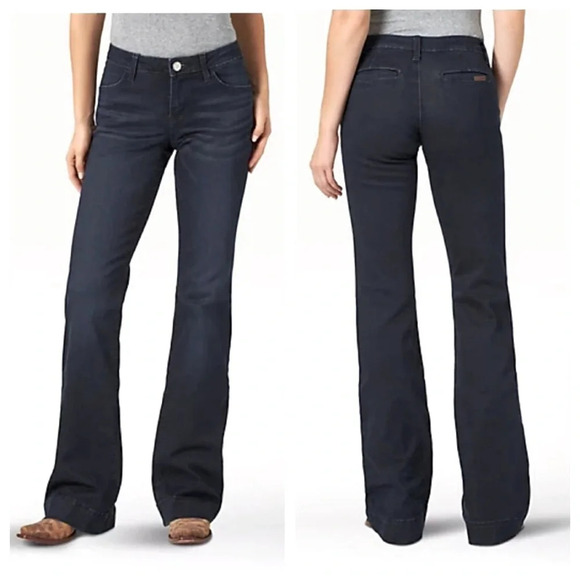 Wrangler Retro Mae Wide Leg Trouser Stretch Jeans Dark Blue Size 17/18 x 34 - Picture 1 of 14